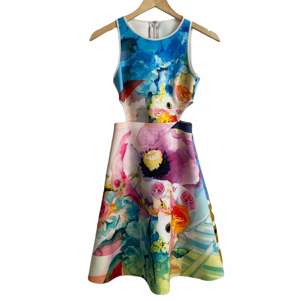Clover Canyon Watercolor Floral Side Cutout Dress